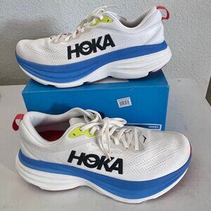 NEW Hoka Mens Bondi 8 Running Shoes Sneakers 9D NIB Blanc de Blanc Virtual Blue